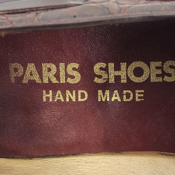 Vintage Exotic Crocodile by Paris Shoes Mens 10D Custom Made Brown Dress Loafers